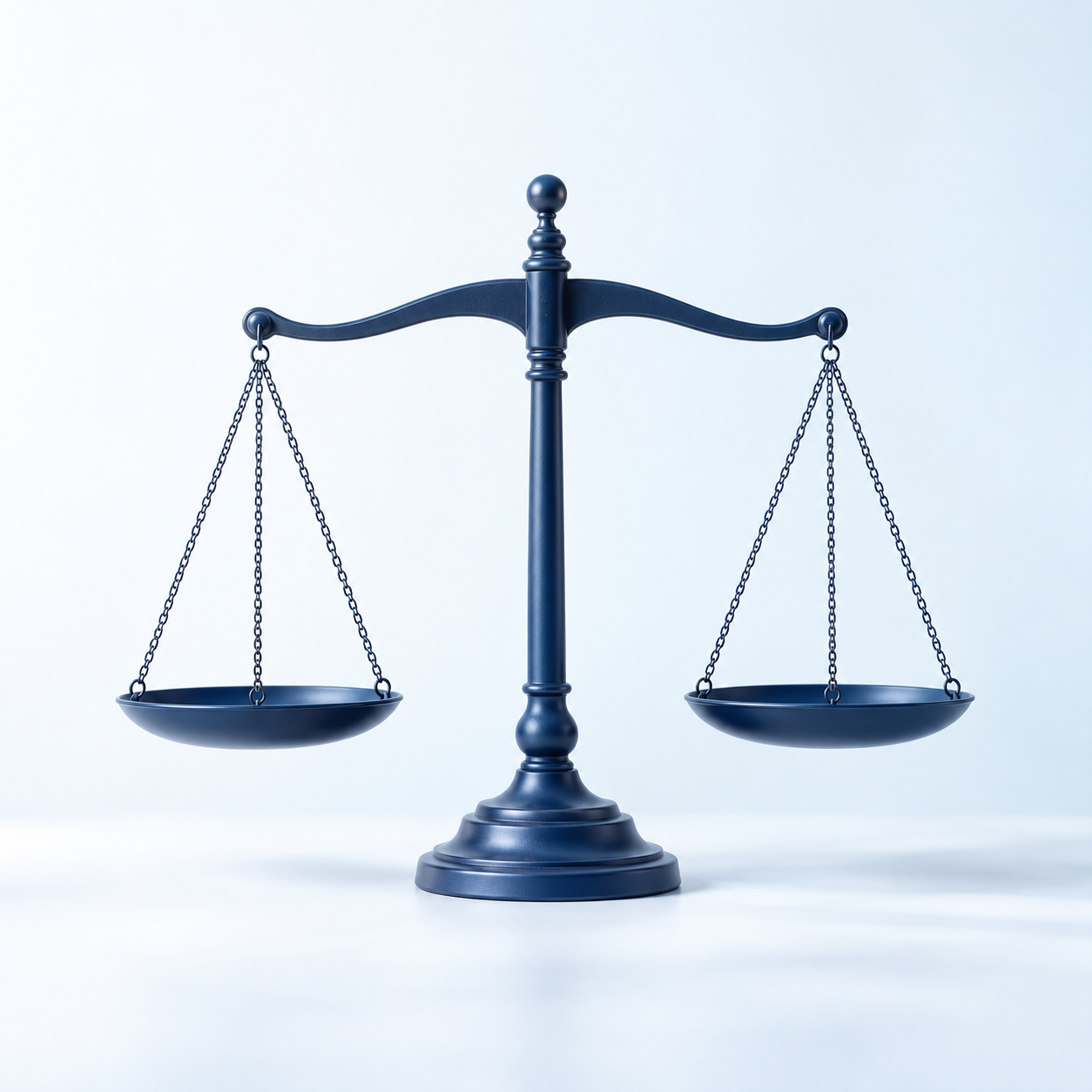 Balanza de justicia en azul sobre un fondo blanco